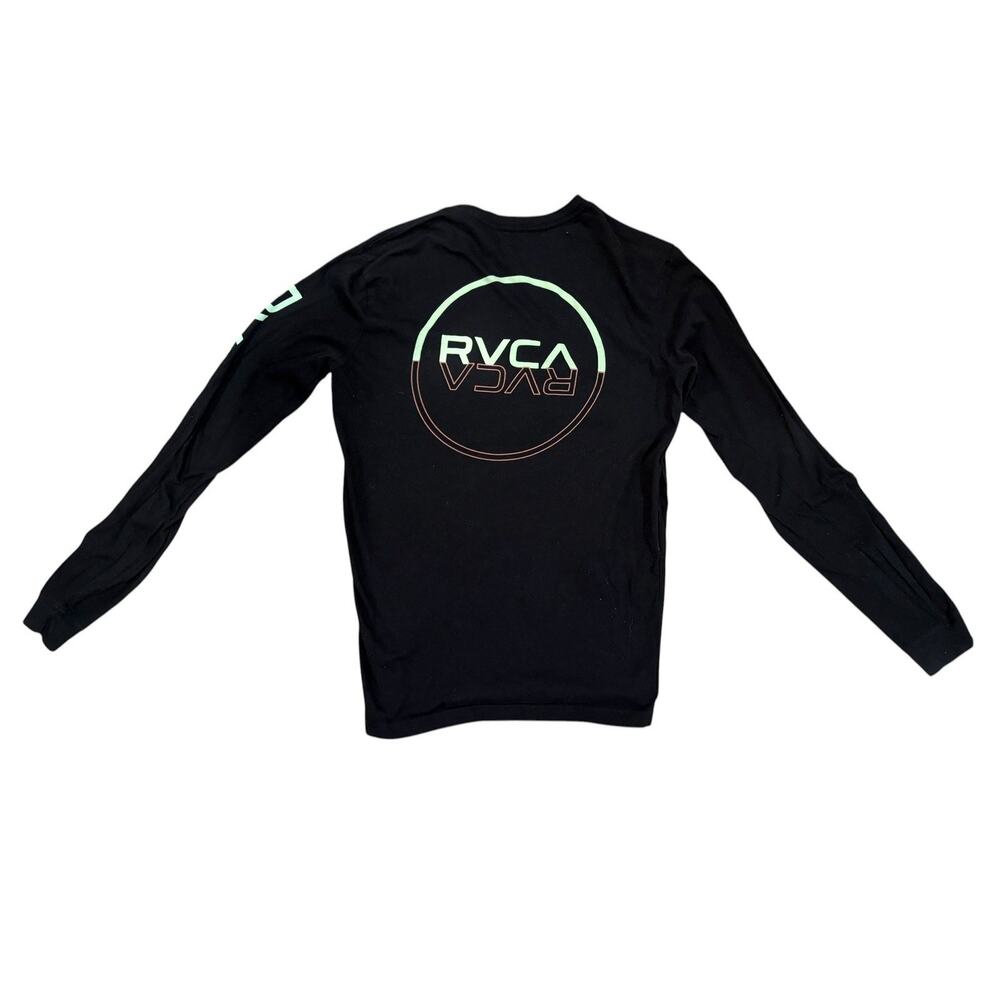 RVCA Black Long Sleeve Graphic Tee Logo Sleeve Back Print Cotton Mens S Nwot